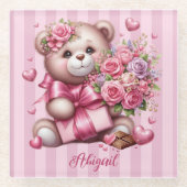 Valentinstag Liebe Rose Bär Glasuntersetzer (Vorderseite)