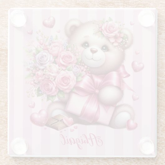 Valentinstag Liebe Rose Bär Glasuntersetzer (Rückseite)