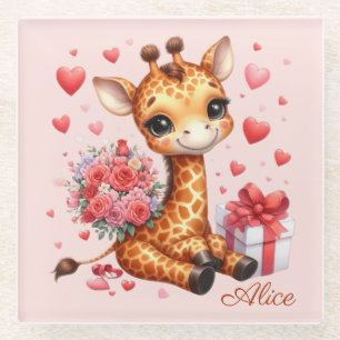 Valentinstag Liebe Rose Bouquet Giraffe Glasuntersetzer