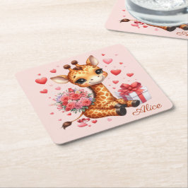 Valentinstag Liebe Rose Bouquet Giraffe Rechteckiger Pappuntersetzer