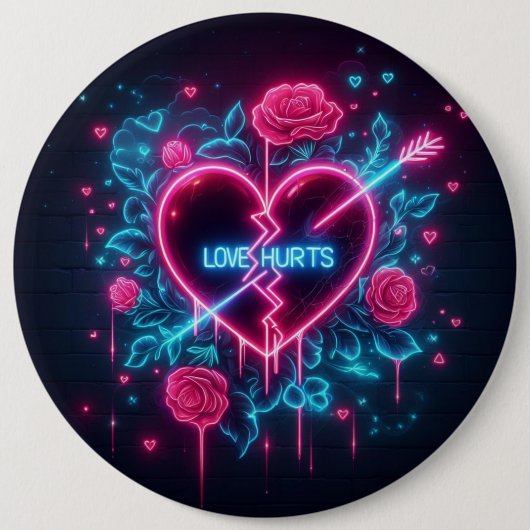 Valentinstag Liebe schmerzt Neon Heart Button (Vorderseite)
