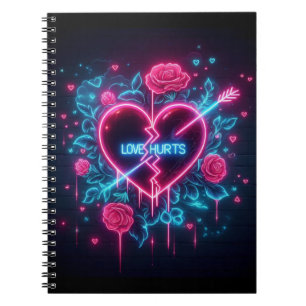 Valentinstag Liebe schmerzt Neon Heart Notizblock