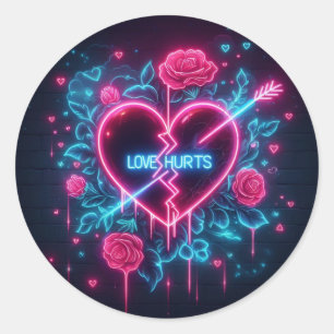 Valentinstag Liebe schmerzt Neon Heart Runder Aufkleber