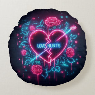 Valentinstag Liebe schmerzt Neon Heart Rundes Kissen