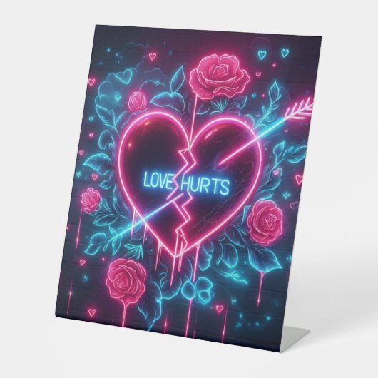 Valentinstag Liebe schmerzt Neon Heart Sockelschild (Vorderseite)