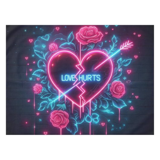 Valentinstag Liebe schmerzt Neon Heart Tischdecke (Vorderseite (Horizontal))