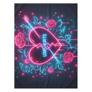 Valentinstag Liebe schmerzt Neon Heart Tischdecke