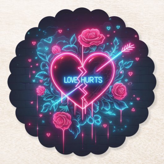Valentinstag Liebe schmerzt Neon Heart Untersetzer (Vorderseite)