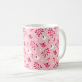 Valentinstag Liebe Vögel Rosa Blumenmuster Kaffeetasse (VorderseiteRechts)