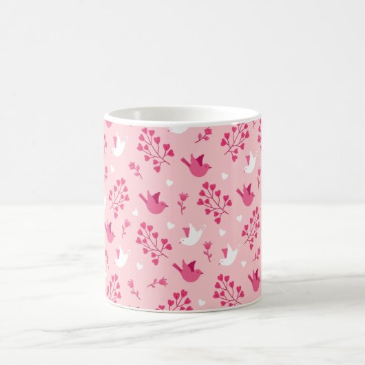 Valentinstag Liebe Vögel Rosa Blumenmuster Kaffeetasse (Mittel)
