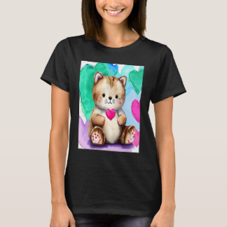 Valentinstag Liebes Herz Katze Teddy Freundin Fi T-Shirt