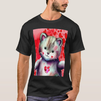 Valentinstag Liebes Herz Katze Teddy Freundin Fi T-Shirt