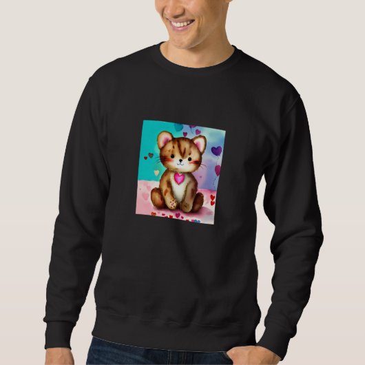 Valentinstag Liebesherz Katze Teddy Freundin Fi Sweatshirt (Vorderseite)