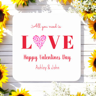 Valentinstag Liebesschrift Rotes Herz Rechteckiger Pappuntersetzer