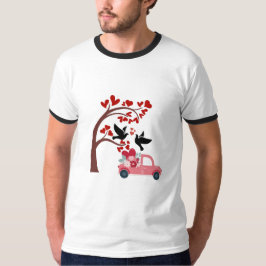 Valentinstag-Liebesvögel & Florales Rosa-Truck-T-S T-Shirt