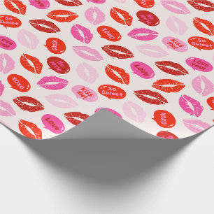 Valentinstag Lippen mit Text auf Creme Geschenkpapier