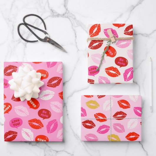 Valentinstag Lippen mit Text rosa weiß Geschenkpapier Set (Vorderseite)