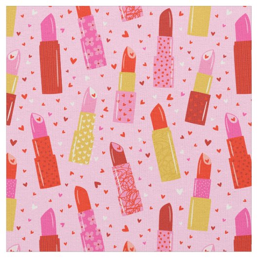 Valentinstag Lipsticks auf rosa Stoff (Nahaufnahme)