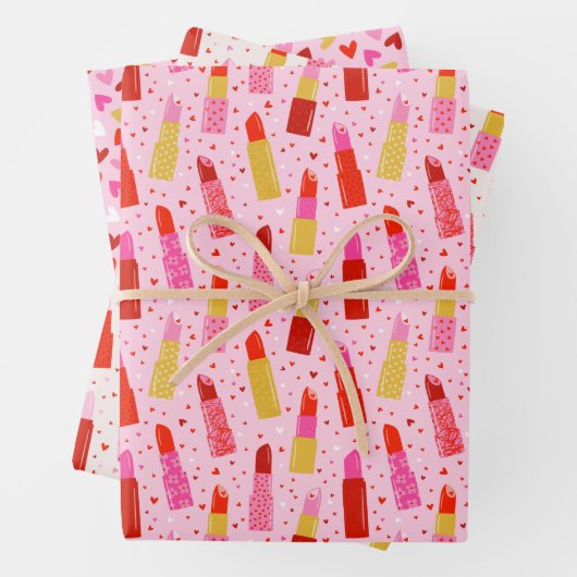 Valentinstag Lipsticks und Herz Geschenkpapier Set (Beispiel)