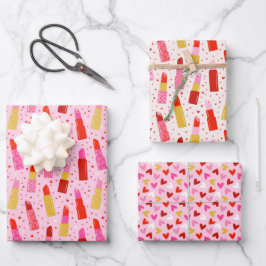 Valentinstag Lipsticks und Herz Geschenkpapier Set