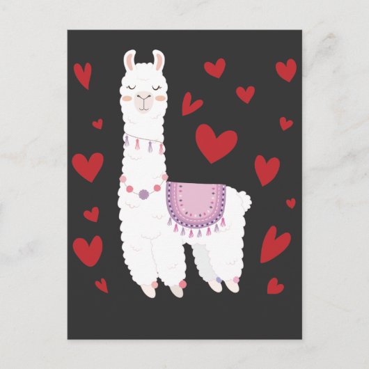 Valentinstag Llama Alpaca Hearts Girl Boy Kinder Postkarte (Vorderseite)