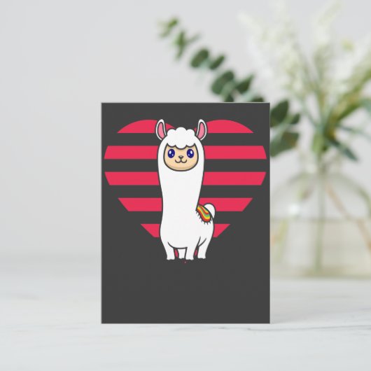 Valentinstag Llama Alpaca Herz Liebe Postkarte (Stehend Vorderseite)