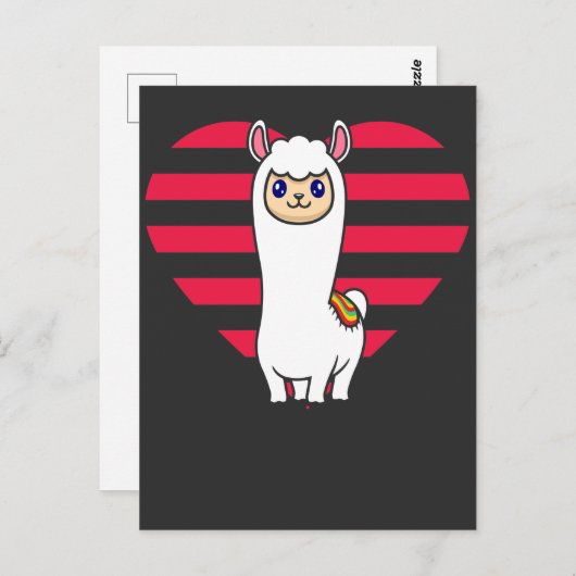 Valentinstag Llama Alpaca Herz Liebe Postkarte (Vorne/Hinten)