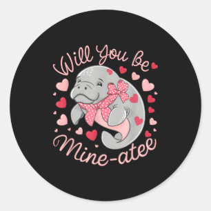 Valentinstag Manatee Süßes Tier Herzen Wirst du me Runder Aufkleber