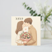 Valentinstag- Mann und Frau- mit Blumen Karte (Stehend Vorderseite)