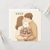 Valentinstag- Mann und Frau- mit Blumen Karte (Vorderseite/Rückseite Beispiel)