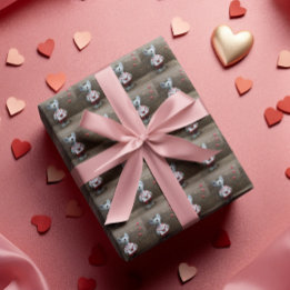 Valentinstag Maus rotes Herz rustikales Holz Geschenkpapier