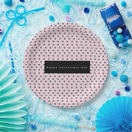 Valentinstag Mini Hörmuster Schwarz Pappteller (Party)