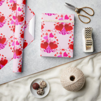Valentinstag mit hübschem Rosa und Rotem Herzen Geschenkpapier