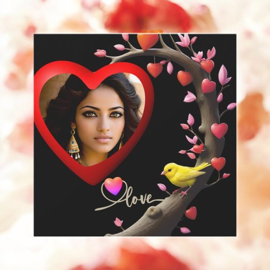 Valentinstag mit Kanarienvogel Feiertagskarte