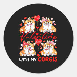 Valentinstag mit meinen Corgis Paar Hunde Kostüm B Runder Aufkleber