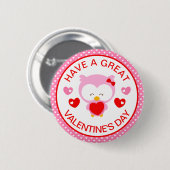 Valentinstag mit niedlichem Rosa Eule und Herz Button (Vorne & Hinten)
