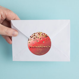 Valentinstag mit niedlichem Rot und goldgestreifte Runder Aufkleber