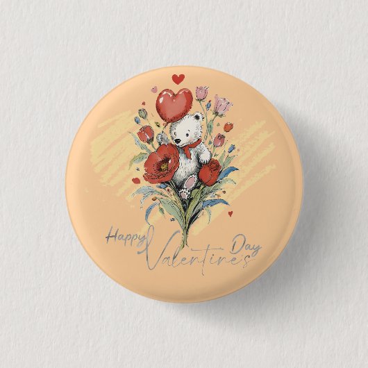 Valentinstag mit reichem Teddybär Button (Vorderseite)