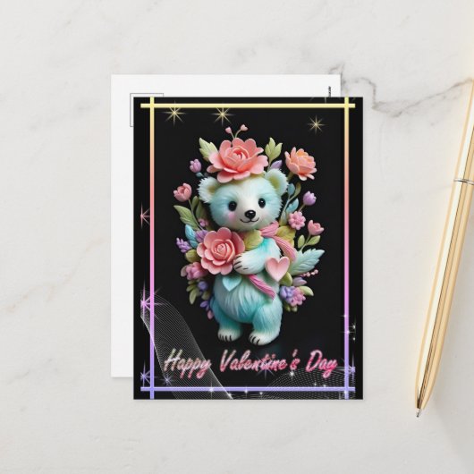 Valentinstag mit reichem Teddybär Feiertagspostkarte (Vorderseite/Rückseite Beispiel)