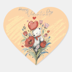 Valentinstag mit reichem Teddybär Herz-Aufkleber