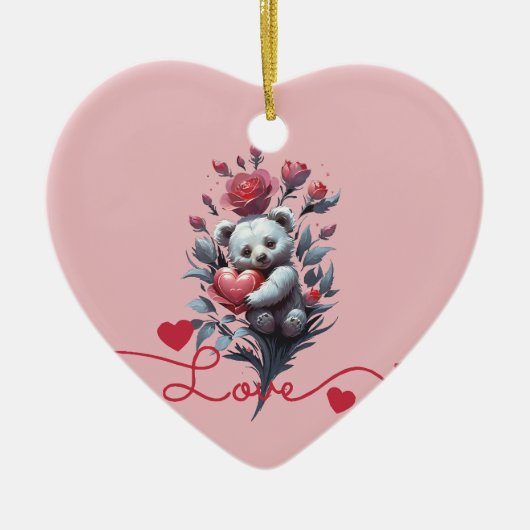 Valentinstag mit reichem Teddybär Keramik Ornament (Vorne)