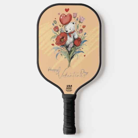 Valentinstag mit reichem Teddybär Pickleball Schläger (Vorderseite)
