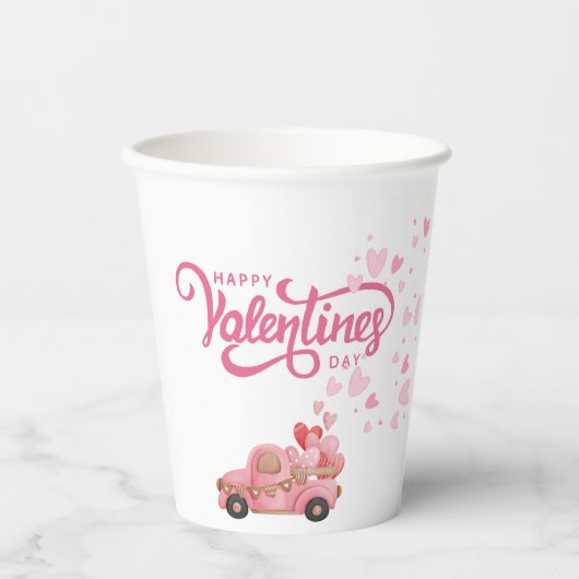 Valentinstag mit rosa Herz-Weihnachtskarte Pappbecher (Vorderseite)
