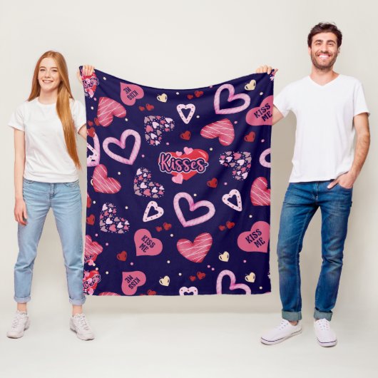 Valentinstag mit rosa Herzchen Fleecedecke (Beispiel)