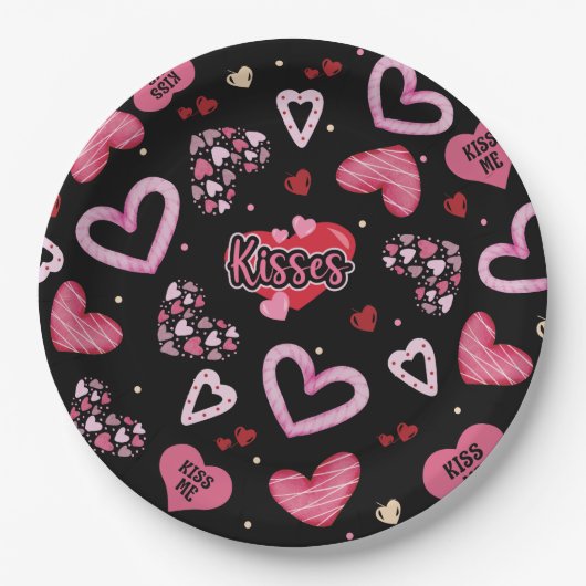 Valentinstag mit rosa Herzchen Pappteller (Vorderseite)