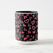 Valentinstag mit rosa Herzchen Zweifarbige Tasse (Mittel)