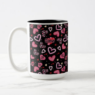 Valentinstag mit rosa Herzchen Zweifarbige Tasse