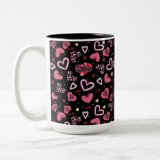 Valentinstag mit rosa Herzchen Zweifarbige Tasse (Links)