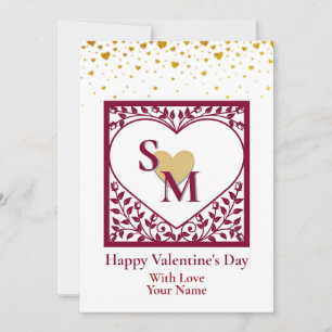 Valentinstag mit rotem Anfangs- und Goldherz Feiertagskarte