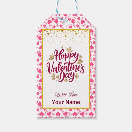 Valentinstag mit rotem Anfangs- und Goldherz Gi Geschenkanhänger (Vorderseite)